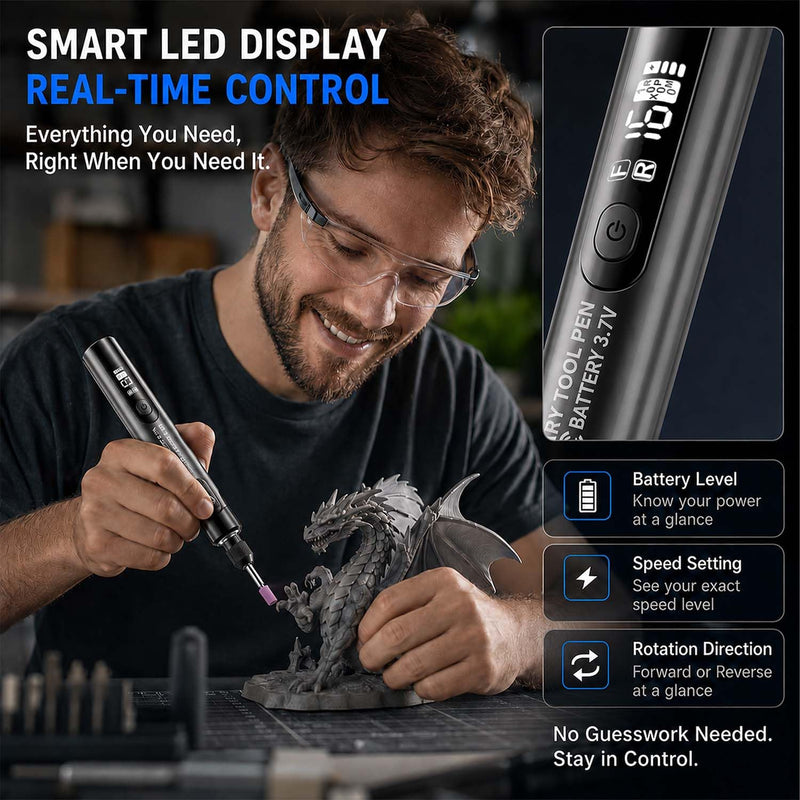 Mini Cordless Rotary Tool, 6-Speed, 3.7V Rechargeable Rotary Tool Kit with 36 Accessories, USB Charging Digital Display Multi-Purpose DIY Tool for Sanding, Polishing, Drilling, Engraving 3d Combo 36PCS