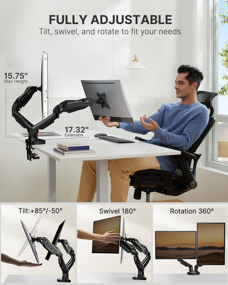 HUANUO Dual Monitor Stand&Laptop Tray Steel Notebook Holder for Monitor VESA Mount Stand
