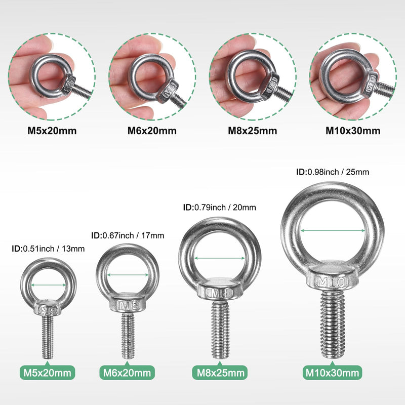 M METERXITY 8-Sets Stainless Eyebolt M10x100mm Shoulder Lifting Eye Bolt with Nuts Washers Male Screw Thread Ring Shoulder Eye Bolts Length 3.94 Inch for Suspending/Fastening