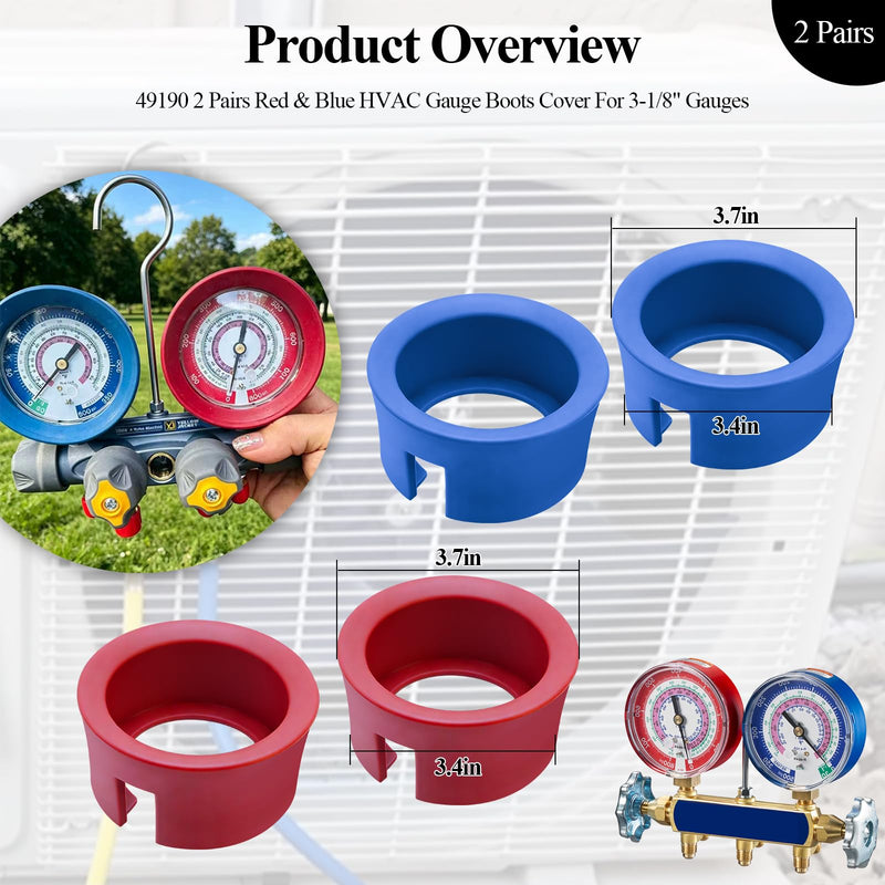 49190 HVAC Gauge Boots Cover Fits Ye-llow Jacket 3-1/8" HVAC Gauges | Protective Boot Set Fits TITAN & BRUTE II Manifolds, Refrigerant Gauge AC Gauges Manifold Protective Cover, 2 Sets Red&Blue 2 Sets Red & Blue Cover