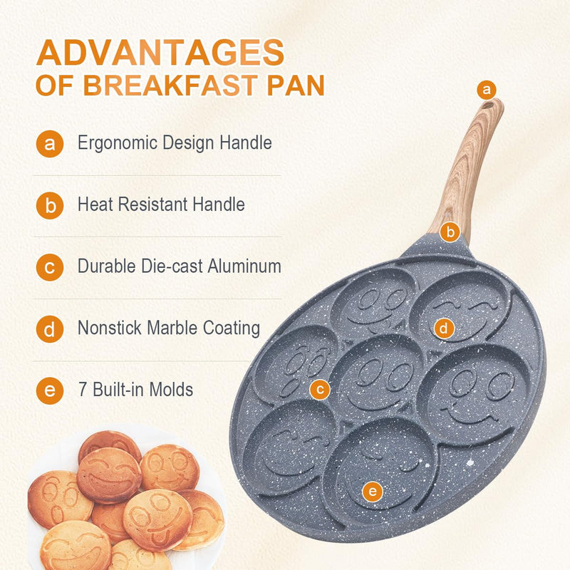 Pancake Pan Nonstick - 10 Inch Pancake Maker Pan With 7-Cup Mold Blini Pan Silver Dollar Pancake Pan Breakfast Griddle,100% PFOA Free 10.5 inches