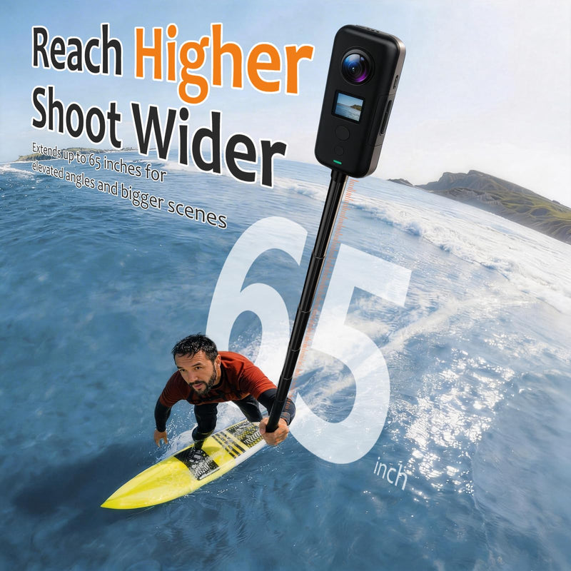 UBeesize 65” Auto-Open Invisible Selfie Stick Tripod for Insta360 X5/X4/X3 | 2-in-1 Extension Pole with GoPro Adapters, Waterproof Handle Grip for DJI Osmo 360/Pocket/Osmo Action, Luna Ultra, GoPro HERO 65“