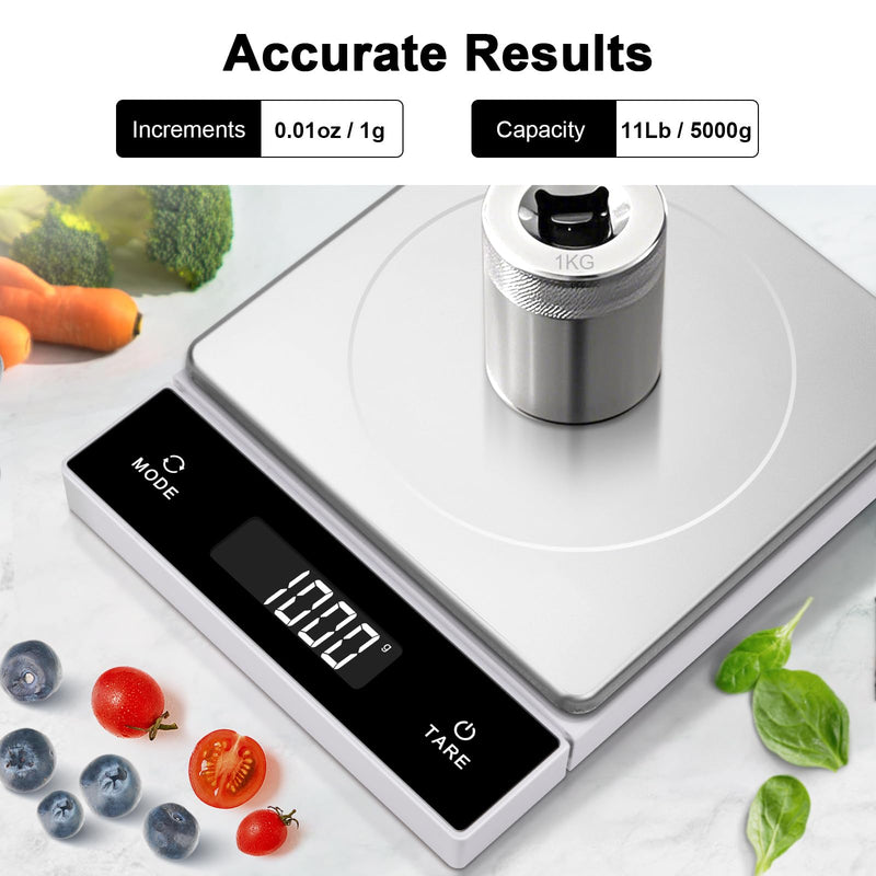 THINKSCALE Digital Kitchen Scale, 11-Pound Stainless Steel Food Scale with Pull-Out Display, 1g/0.01oz Precision for Baking, Cooking, Meal Prep, 6-Unit Conversion Slide-Out Wired Display