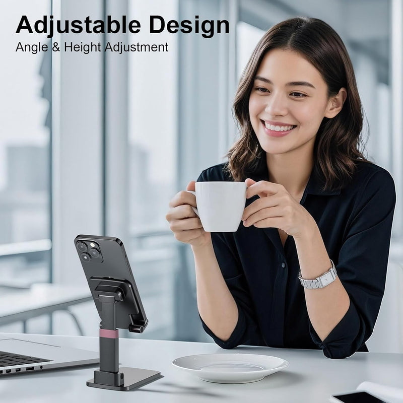 Phone Stand for Desk | Adjustable, Foldable Holder, Stable Base, Non-Slip Design, Compatible with iPhone, Android Phones and Tablets