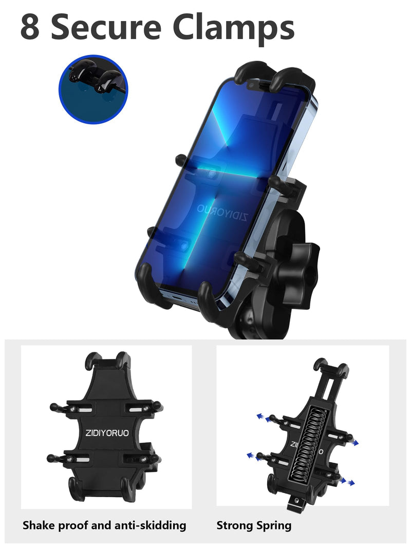 ATV Phone Holder, Quad Phone Mount, 8 Clamps Holds 4.7-7.1" Phones, One Hand Operation Motorcycle Phone Clip for 7/8-9/8" Handlebar,Compatible with Yamaha Polaris Honda Can Am ATV/motor phone holder