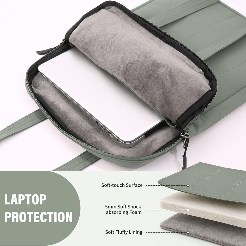 FGZ Laptop Shoulder Bag for Women,Sage Green | Waterproof, Business Large Computer Handbag Purse Briefcase, Office Gifts for Women Sage Green