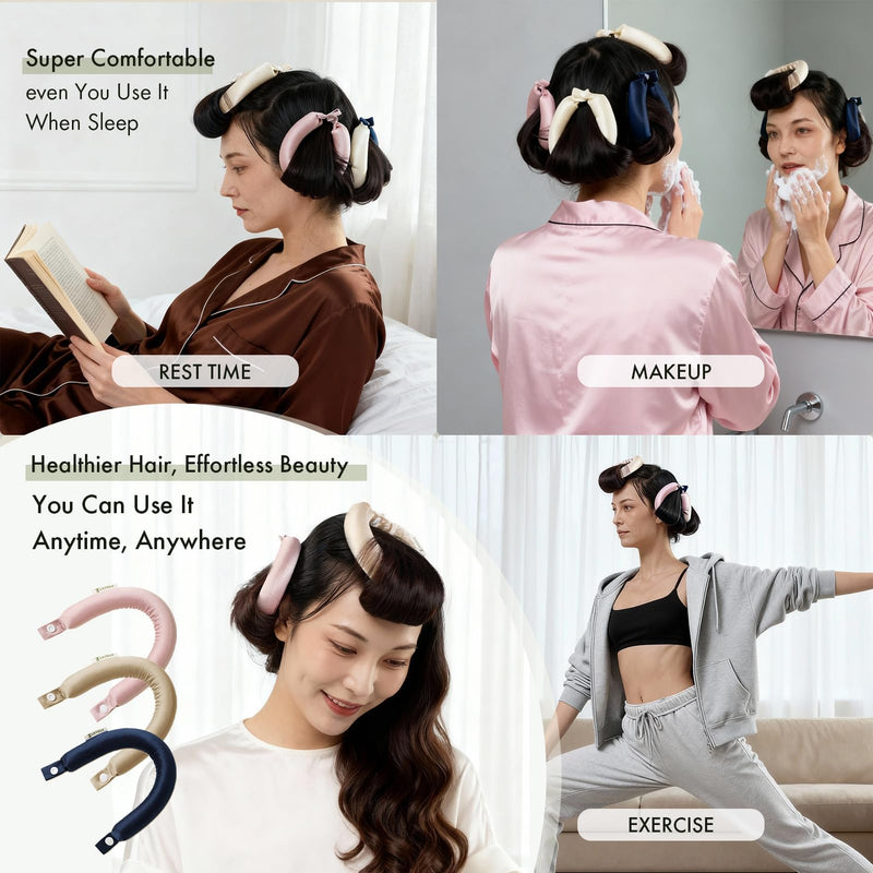 LILYSILK 100% Mulberry Silk Heatless Curlers No Heat Hair Curling Rod for Women Girls Overnight Hair Care Sleep Styling Rollers Accessories 4pcs, Black
