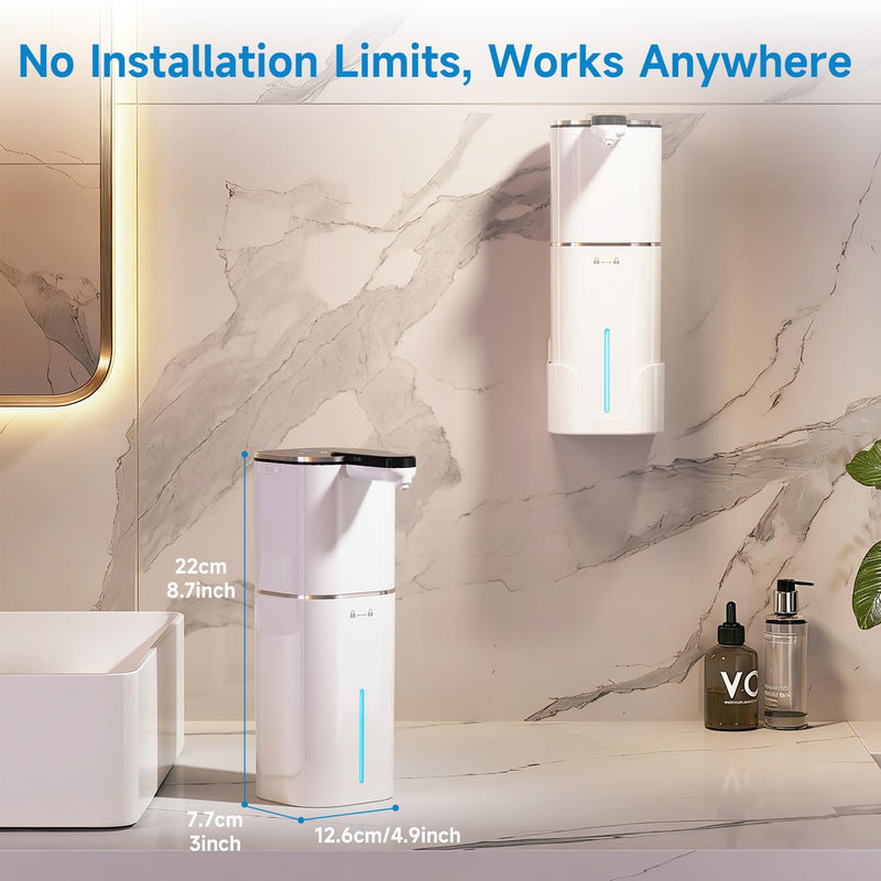 CATIRE Upgraded Larger Capacity Automatic Dish Soap Dispenser Touchless, 17.6oz Liquid Hand Soap Dispenser for Bathroom Kitchen, Rechargeable 2000mAh, 8 Adjustable Levels, Wall Mount & Countertop White