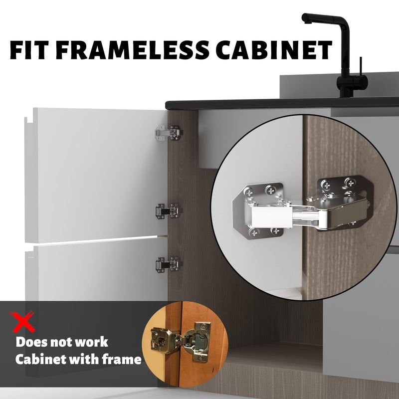BESTEEL 4 Pack Hidden Hinges Upgrade Soft Close Surface Mounting Hinge,90 Degree Concealed Cabinet Hinges for Kitchen Cabinet Doors Frameless,No Pre-drilled,Surface Mount Hinges with Extra Bumper 4 PCS