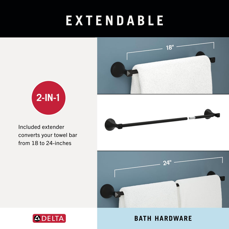 Delta Towel Rack | 24 or 18 Inch Brushed Nickel Adjustable Towel Bar for Bathroom, Kitchen | Esato Accessories