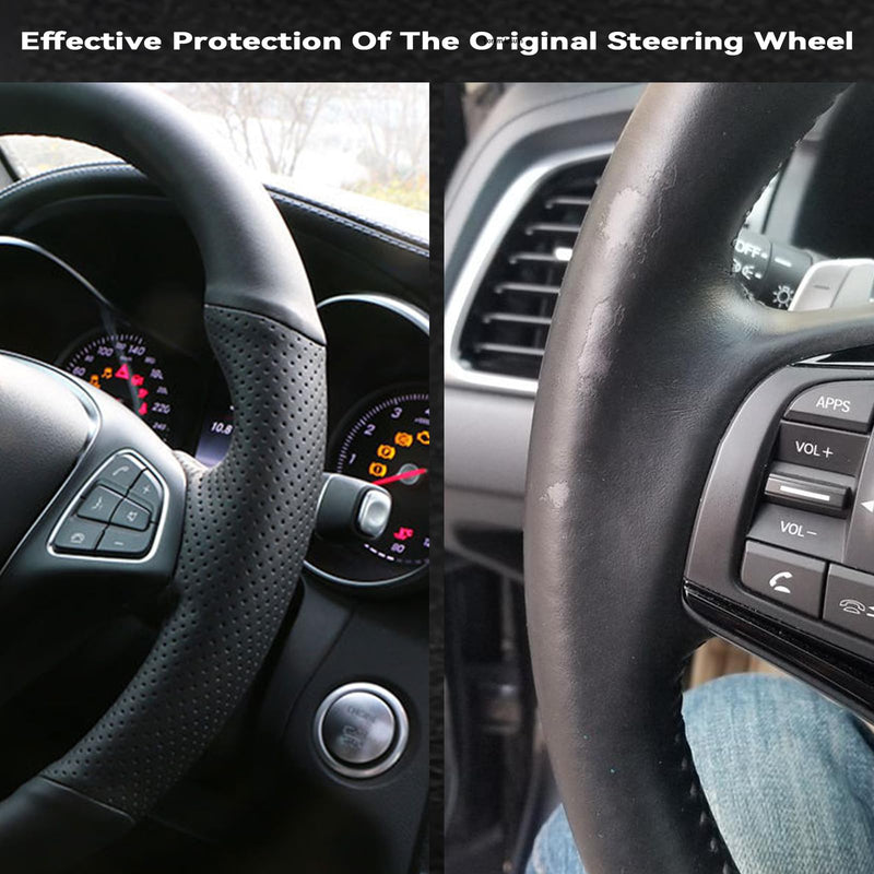 Car Steering Wheel Cover Microfiber Leather Stitch Wheel Wrap Fit for Honda Civic Civic 9 2012 2013 2014 2015,Black Black Thread
