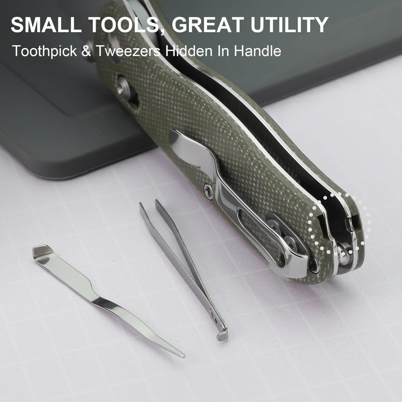 Kizer Uti Bear(New Dual-screw Version) Folding Utility Knife, Clutch Lock Box Cutter EDC Pocket knife with 5PCS Razor Blades, Pocket Knives with Pocket Clip for Men Women V3619JM1 Olive Green