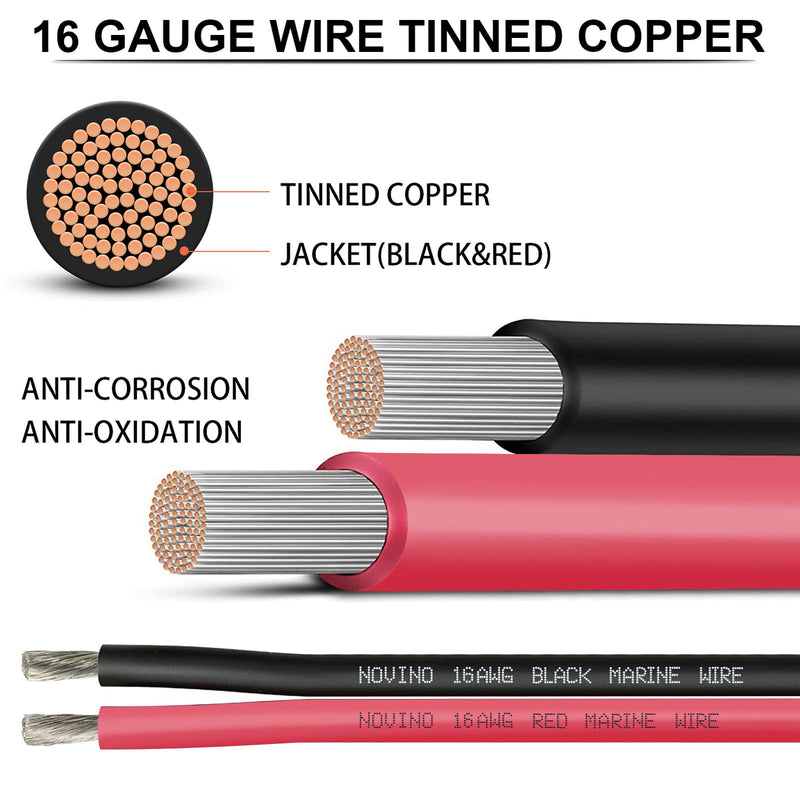 16 Gauge Marine Wire 16 AWG Marine Grade Wire Include 16 AWG 50FT Red & 50FT Black,16 Gauge Tinned Copper Oxygen-Free Boat Electrical Cable for Automotive/RV/Camper/Trailer Outdoor Use 16 Gauge 50 FT