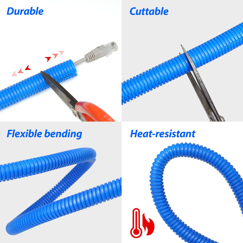 Split Wire Loom, 20ft Cable Sleeve, Flexible Cable Management Sleeve Cord Protectors from Pets No Chew for Home Office Automotive Industry (Blue, 1") Blue 1"