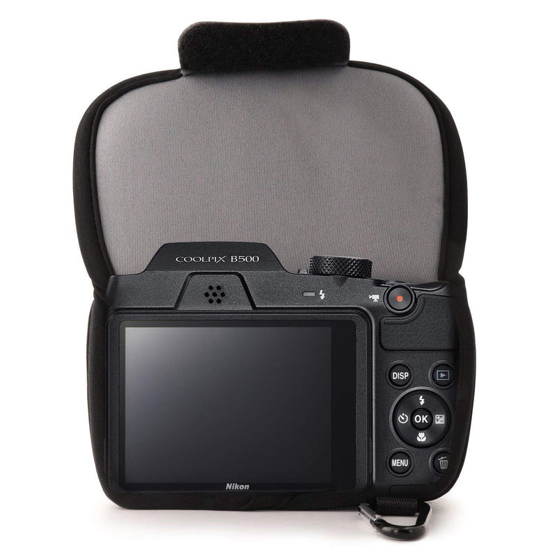 MegaGear ''Ultra Light'' Neoprene Camera Case Bag with Carabiner for Nikon COOLPIX B500 Digital Camera (Gray) Gray