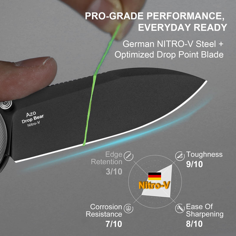Kizer Drop Bear EDC Pocket Knife, 2.97” Nitro-V Blade Acrylic Handle Folding Knife with Thumb Stud Opener, Clutch Lock EDC Knives for Father Dad Gift V3619A11 Acrylic-11