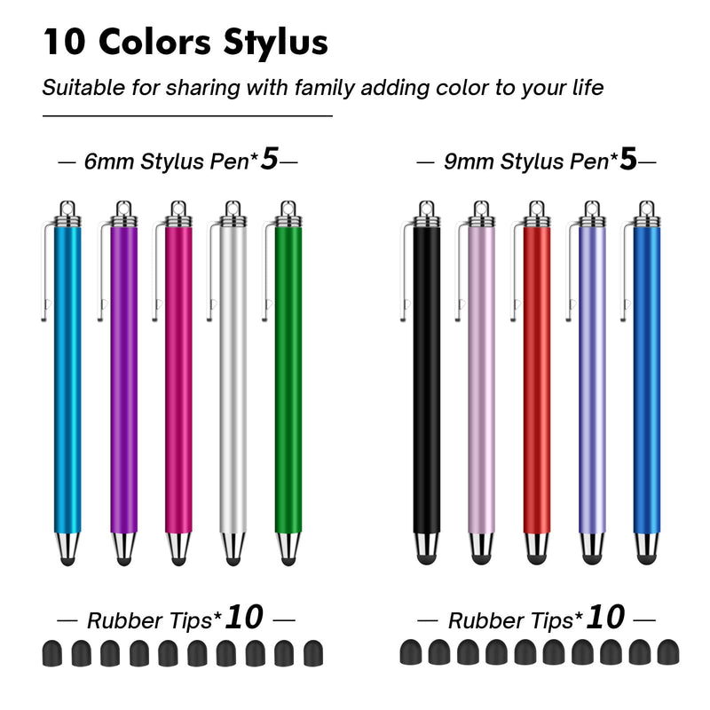 Stylus Pen for Touchscreen, 10 Pack 0.24"+0.36" High Sensitivity Stylus with 20 Pcs Replacement Capacitive Tips for iPhone iPad Android PC Tablets All Universal Touch Screens