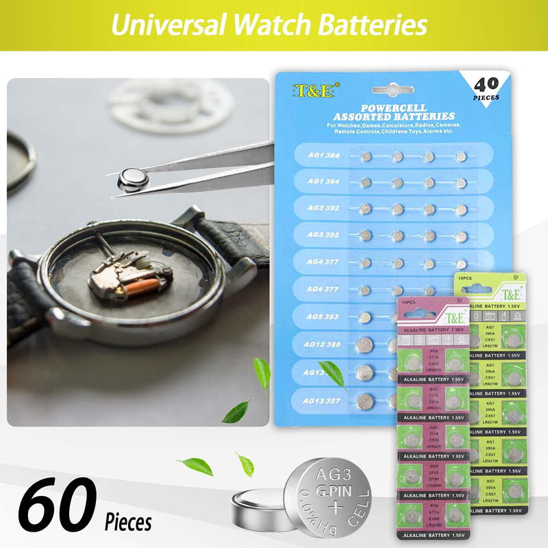 Watch Battery Replacement Tool, Watch Repair Kit, Watch Link Removal Kit, Watch Screwdriver, Watch Holder, Spring Bar, Tweezers with 60pcs Watch Batteries