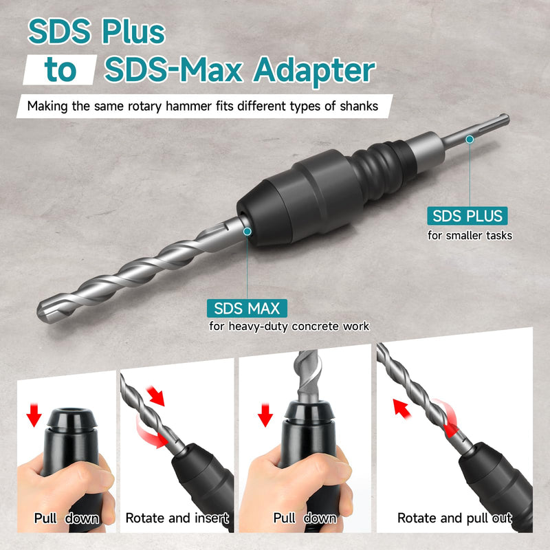 SDS-Plus to SDS-Max Adapter for Rotary Hammers - 8-1/4 Inches Long Black Alloy Steel Adapter Standard