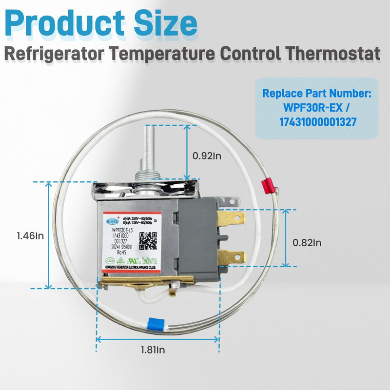 5304512843 Refrigerator Temperature Control Thermostat fit for Frigidaire, 2-Pins Sensor Probe Refrigerator Thermostat, fit for Frigidaire Freezer Parts WPF30R-EX Temperature Control Thermostat