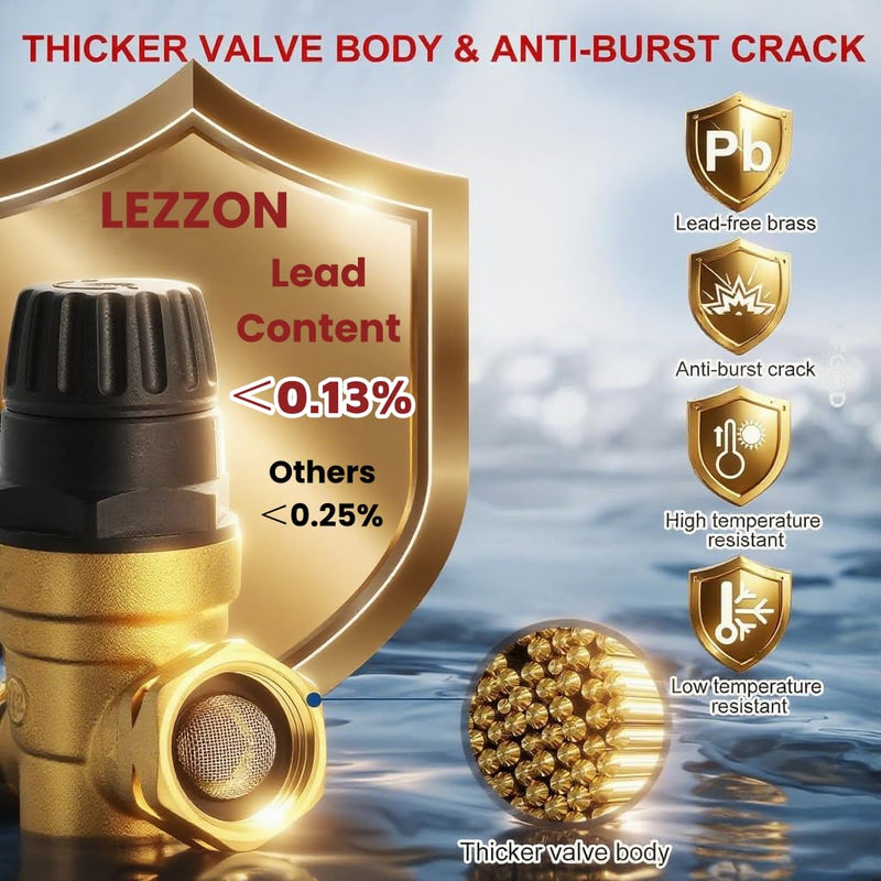 RV Water Pressure Regulator with Gauge,0-160psi Glycerin Liquid Filled Pressure Regulator Thicker Lead-free BrassKnob Valve Body,Knob Adjustment Water Pressure Gauge Regulator for RV Camper