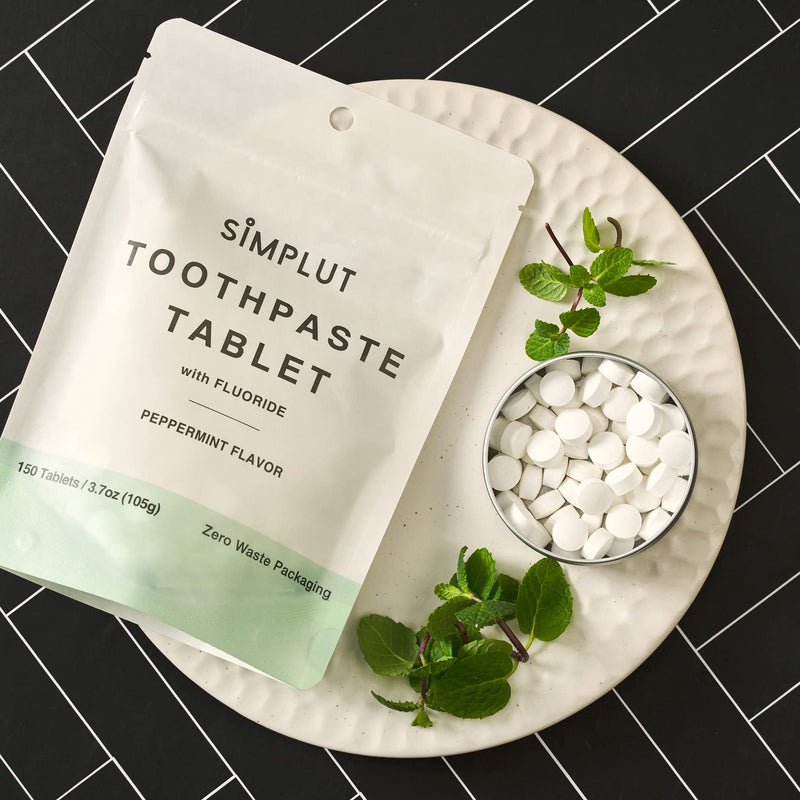 Chewable Toothpaste Tablets with Fluoride, 150 Pack - Travel Sized Oral Care, Eco Friendly Vegan Dental Tabs for Brushing - All Natural, SLS Free Ingredients for Adults - Peppermint Flavored 150 Count (Pack of 1)