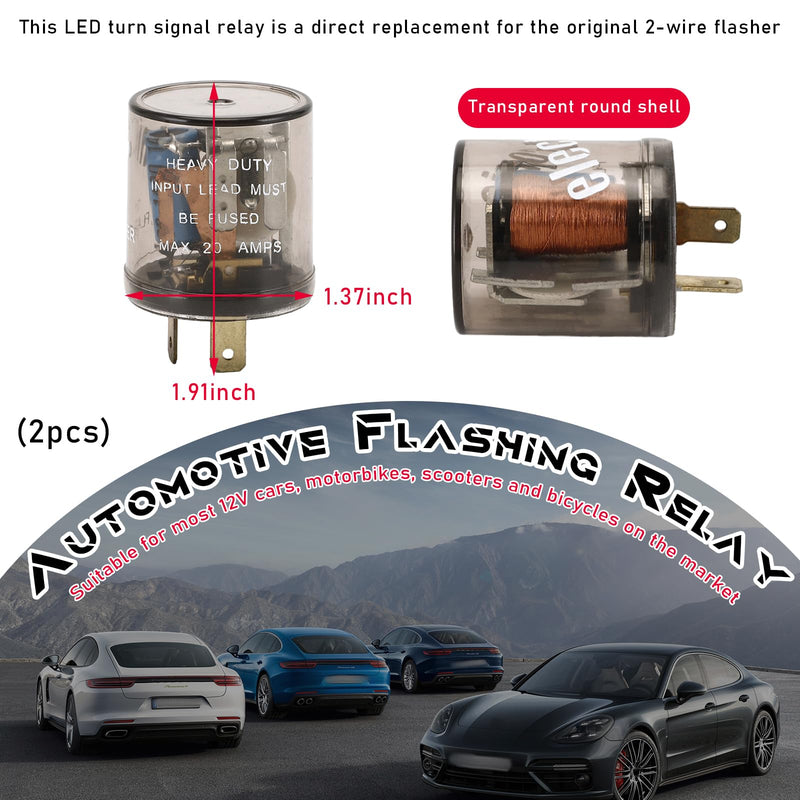 LED Flasher Relay, Electronic Turn Signal Fixed Frequent Flicker Relay, 2 Pin 12V Auto for Car, Truck, Motorcycle 2 PCS