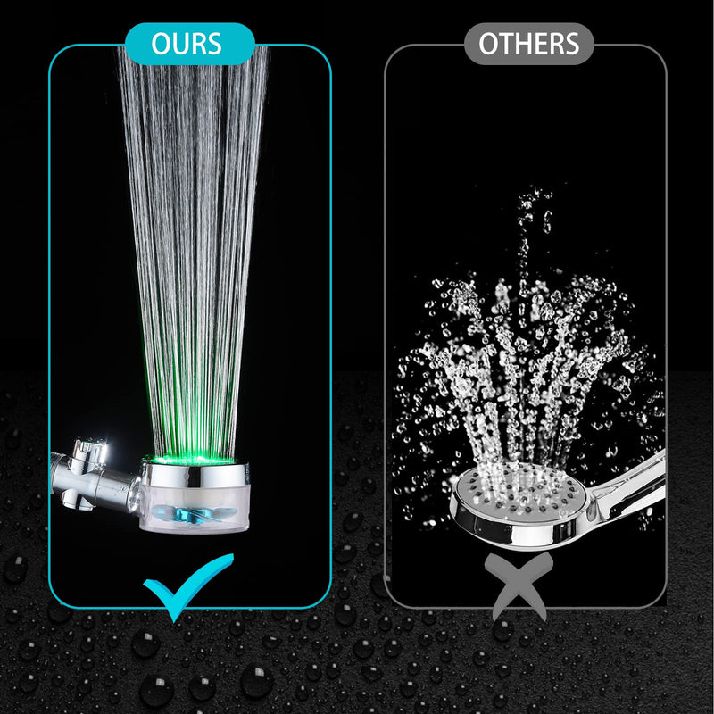 ANTOWER LED Shower Head with Handheld High Pressure Shower Heads Set with 79 Inch Shower Hose,Shower Holder,4 PP Cotton Filters,Turbo Fan Shower Water Temperature-Controlled One Key Pause Switch Blue LED