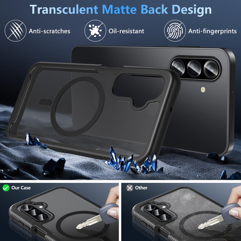 Hensinple for Samsung Galaxy A17/ A16 5G Phone Case, Built-in Screen Protector, Compatible with MagSafe, Military Grade Drop Protection Shockproof Translucent Matte Cover for Galaxy A17/A16/A26, Black | Compatible with MagSafe, Military Grade Drop Prot...