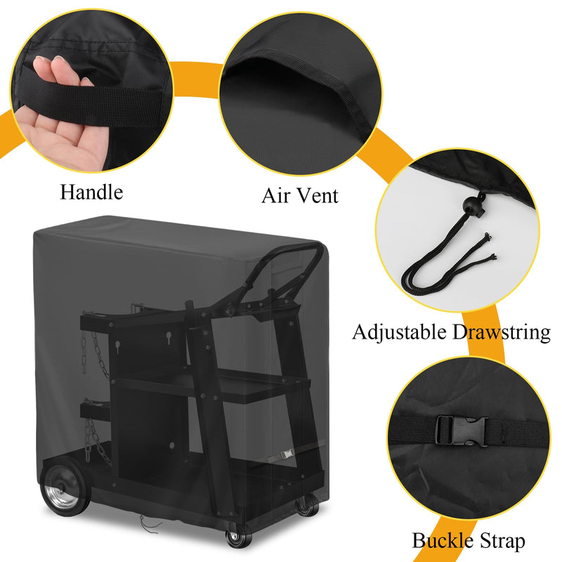 Welding Cart Cover, 37inch Waterproof Welder Cart Cover for Rolling TIG MIG Welding Cart and Air Cutting Machine Cart, Black-37”L x 18”W x 40”H Large