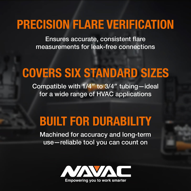 NAVAC NFG1 Flare Gauge | ACR Soft-Copper Tubing Flare Gauge for 1/4″, 5/16″, 3/8″, 1/2″, 5/8″, 3/4″ OD | Precise Measurement | 1 Year Warranty