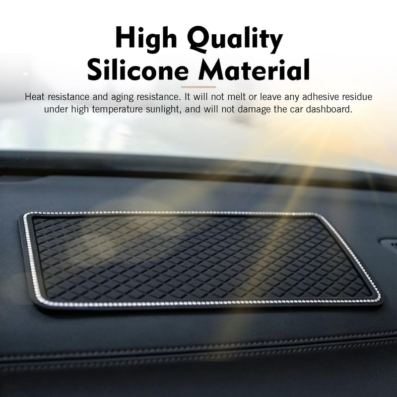 WZP Car Dashboard Anti-Slip Pad, 11.4 x 6 inch Bling Crystal Sticky Mat, Universal Non-Slip Dashboard Grip Pad for Phones Sunglasses Keys Electronic Devices and More Use (Black)