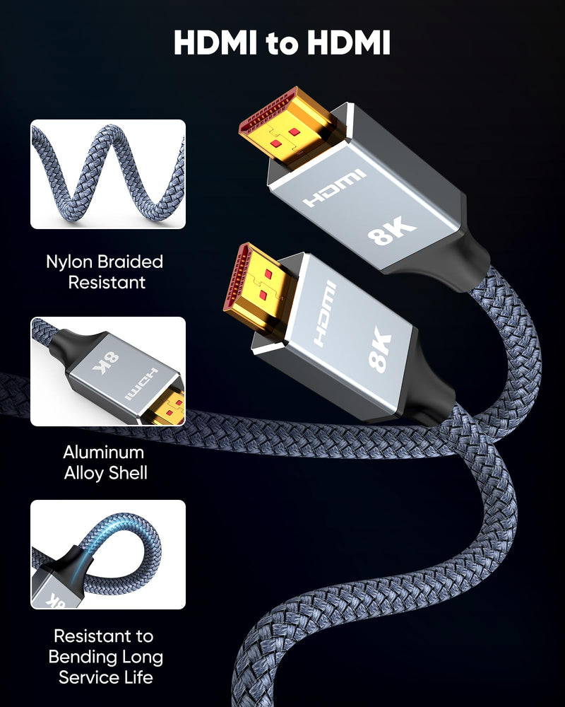 Capshi 50ft 8K 4K@120Hz HDMI Cable Long, Fiber Optic 48Gbps High Speed Cord for PS5/4, TV, Gaming Console, Monitor, 8K@60Hz, 2K@240Hz, 144Hz, Support HDR, eARC, DTS:X, HDCP 2.2 & 2.3, Grey 50 feet