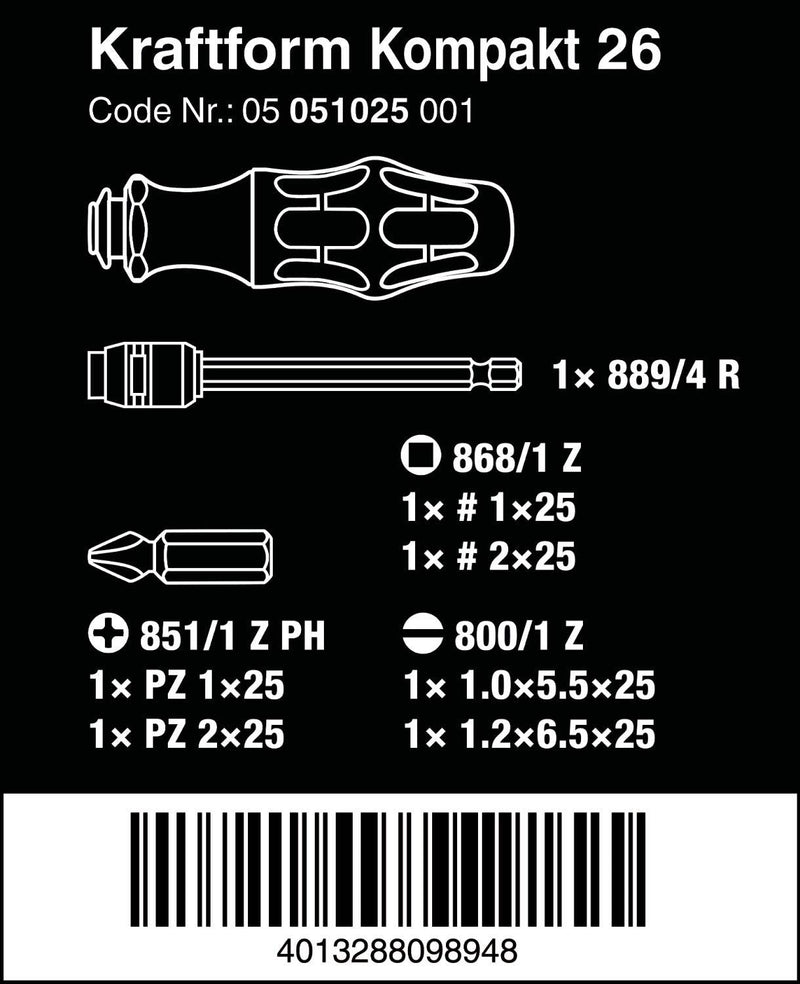  [AUSTRALIA] - Wera - 5051025001 KK 26 7-In-1 Bitholding Screwdriver with Removable Bayonet Blade (SL/PH/SQ) Silver