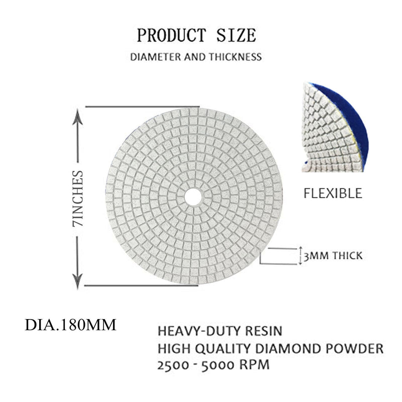 1Pc 7 inch Diamond Polishing Pad Wet/Dry Tile Polishing Pad for Grinder,for Concrete Marble Quartz Stone Countertop Granite Polishing. (Grit 50) Grit 50