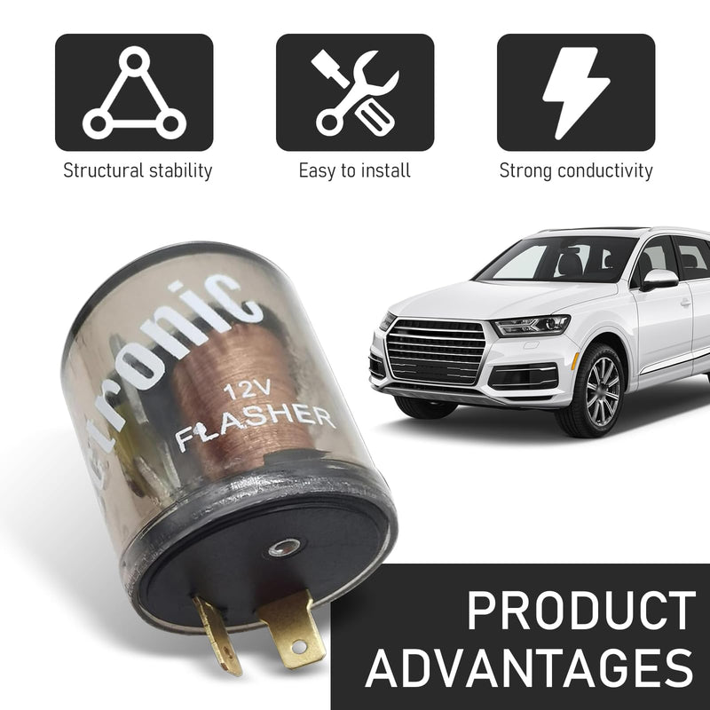 2 Pack 12V 2-pin Electronic Relay, Turn Signal Flasher Plug, Three Prong Round Socket Kit, Incandescent Bulbs Fast Flash Universal for Most Car Models (Transparent #2)