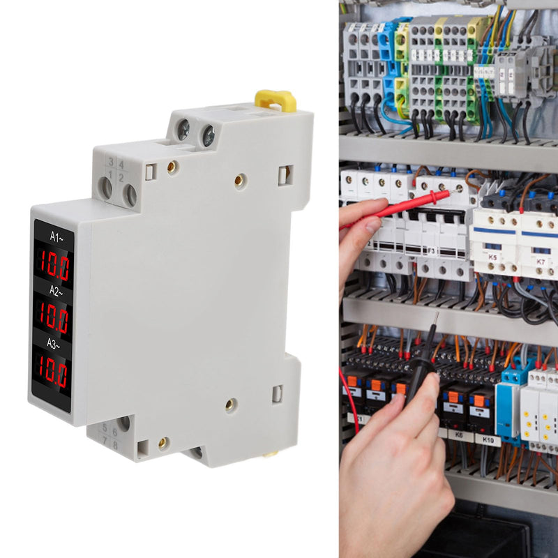 Zunate 3 Phase DIN Rail Ammeter with 3 Sensors, LED Digital Amp Meter with Trend Display for Industrial Power Management, Precision Grade, AC80-500V 1-100A