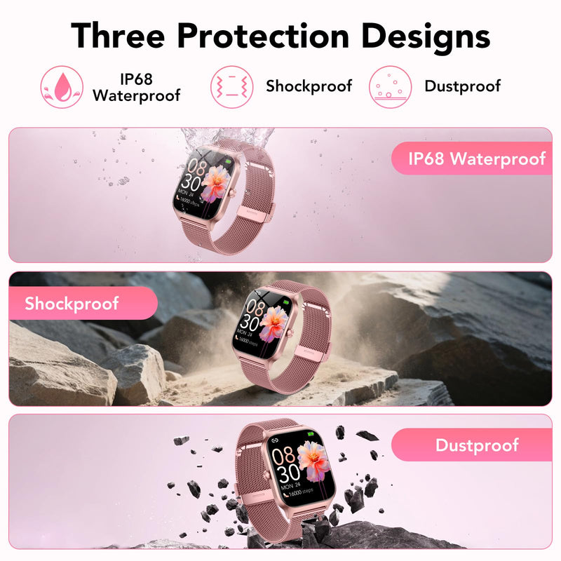 CASCHO Smart Watch for Women (2 Bands), Bluetooth Call Smartwatch with AI Voice,1.85" HD Fitness Watch,Heart Rate/SpO2/Steps/Sleep Monitor,120+ Sports Modes,IP68 Waterproof Watch for Android iOS-Rose Rose Gold