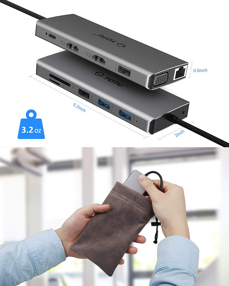 TOTU 13-in-1 USB-C Hub with Ethernet, 4K HDMI, VGA, PD, SD/TF Cards Reader, Mic/Audio Docking Station for MacBook Pro Air XPS and Other USB-C Laptops