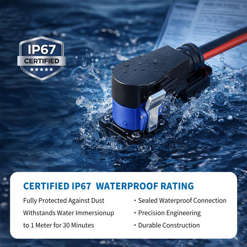 60 Amp Trolling Motor Plug and Receptacle, IP67 Waterproof 8 Gauge 2-Wire Marine Power Connector, 12V-48V Quick Connect for Minn Kota and MotorGuide Boats Blue-1