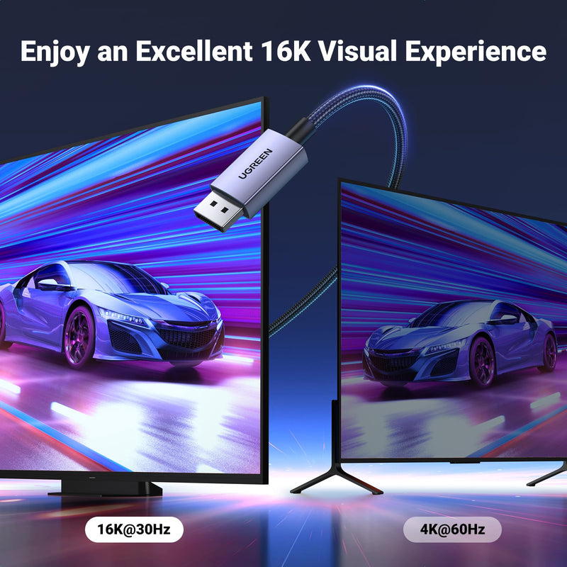UGREEN 16K 10FT DisplayPort Cable 2.1 DP 2.1 54Gbps Support 8K@240Hz 1080P@540Hz HDR, HDCP, DSC 1.2a, Braided Display Port Cable Cord Compatible FreeSync G-Sync Video Card Monitor