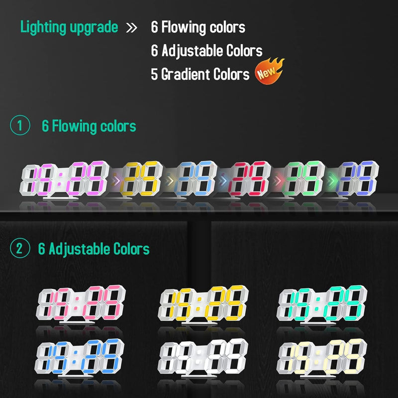 EDUP HOME 3D LED Neon Digital Desk Wall Alarm Clock RGB Night Light 7 Colors 9.7" with Remote Control for Bedroom/Living Room/Kitchen/Office, Adjustable Brightness,12/24 Hr, Time/Date/Temperature 7 Colors Lights 9.7" Led Clock + White Design
