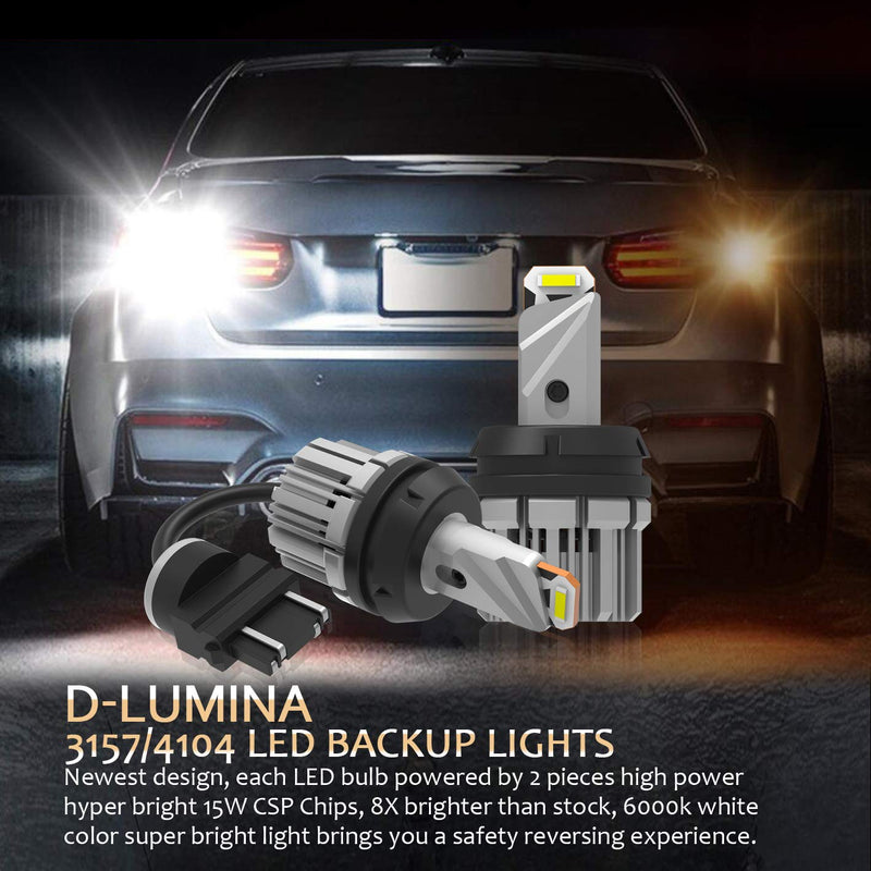 D-Lumina 3156 3157 LED Backup Reverse Light Bulbs, 5600 Lumens 21W 2-SMD CSP Chips 3056 3057 3457 4157 LED Bulbs For Car Truck Reverse Light, Canbus Error Free, Plug ＆ Play, 6000K White (Pack of 2) 3157/3156 Reverse Light Bulb