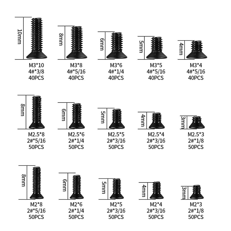 700 Pcs Flat Head Machine Screws, Countersunk Head Phillips Screw Bolts, 2# 4# Black Computer Motherboard Screws Assortment Kit for HDD SSD Hard Drive PC Fan PC Case Screws