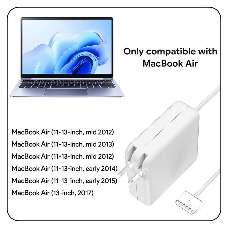 45W Mag2 T-tip Laptop Power Adapter Magnetic Mac Book Air Charger, Compatible with 11-inch & 13-inch Mac Book Air Released After Mid 2012 (2012-2017 Models)