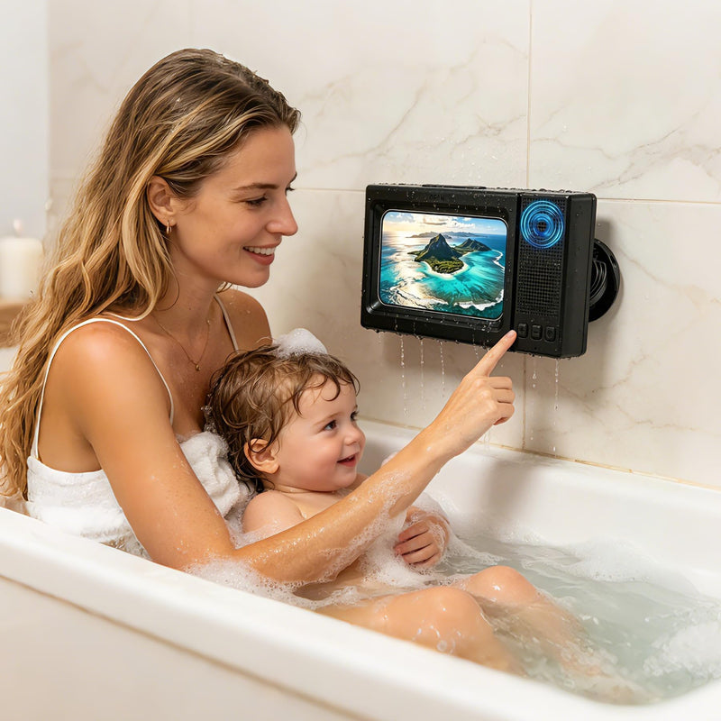 Shower Phone Holder with Wireless Bluetooth Speaker for iPhone,2026 New Waterproof 480° Rotation Adjustable Shower Phone Case Accessories, Wall Phones Mount Stand Speakers for Bathroom Mirror Black-Z09