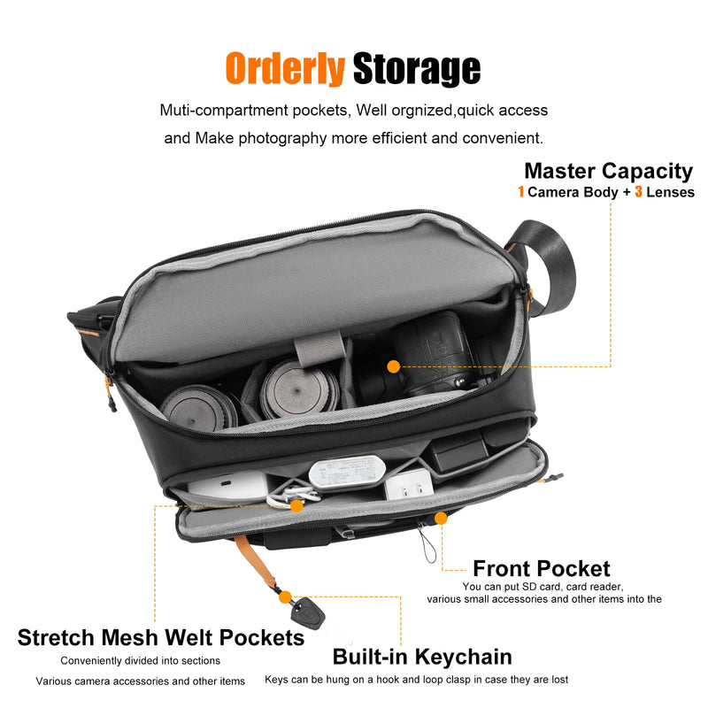 Cwatcun Camera Sling Bag, DSLR Compact Camera Shoulder Bag Crossbody | Photography Bag Case Purse for Canon Nikon Sony Fuji DSLR/SLR/Mirrorless Cameras with tripod holder Black Large