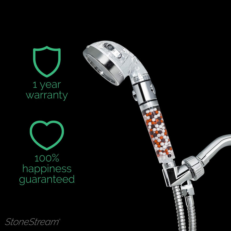 Original StoneStream EcoPower High Pressure Handheld Shower Head with ON OFF switch- 3 Spray Settings with Hose, Wall Adapter and Replacement Beads 4-in-1 Shower Head Kit