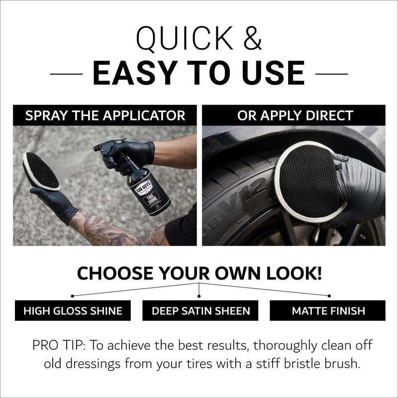 CAR GUYS Tire Shine Spray | The Perfect Shine | Durable and User Friendly Tire Dressing | Long Lasting UV Protection | 18 Oz Kit with Applicator Pad 18 Ounces w/ Applicator