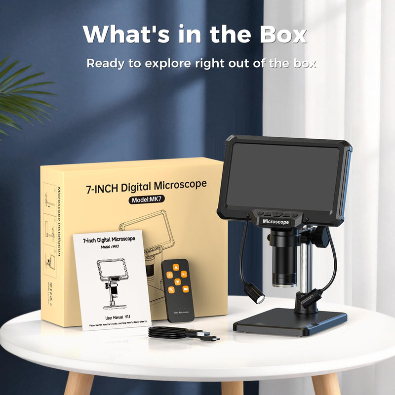 7" LCD Digital Soldering Microscope with Remote and Side Lights | For soldering and PCB inspection. 7" screen, remote and 2 side lights help reduce shake and shadows.